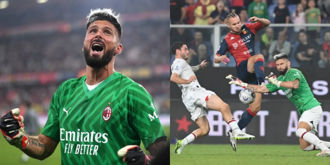Olivier Giroud được trao vinh dự đặc biệt khi bất ngờ phải đảm nhận vai trò thủ môn