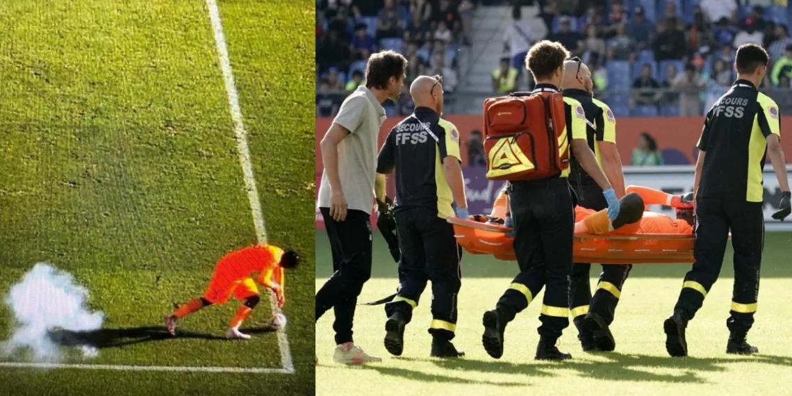 Thủ môn bị CĐV tấn công bằng pháo sáng trong trận đấu giữa Montpellier và Clermont Foot